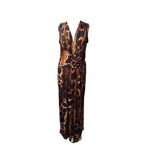 Venus Womens Blue Brown Snakeskin Print Sleeveless Maxi Dress Large V-Neck FA15